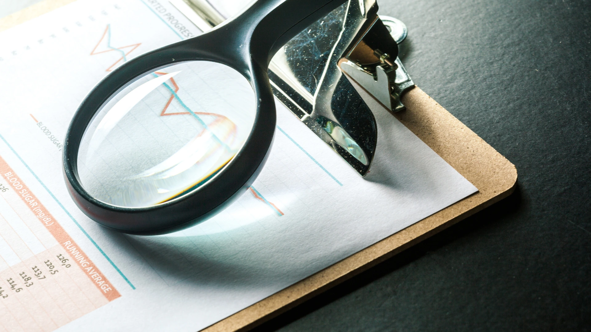 Magnifying glass on top of slpp audit paper